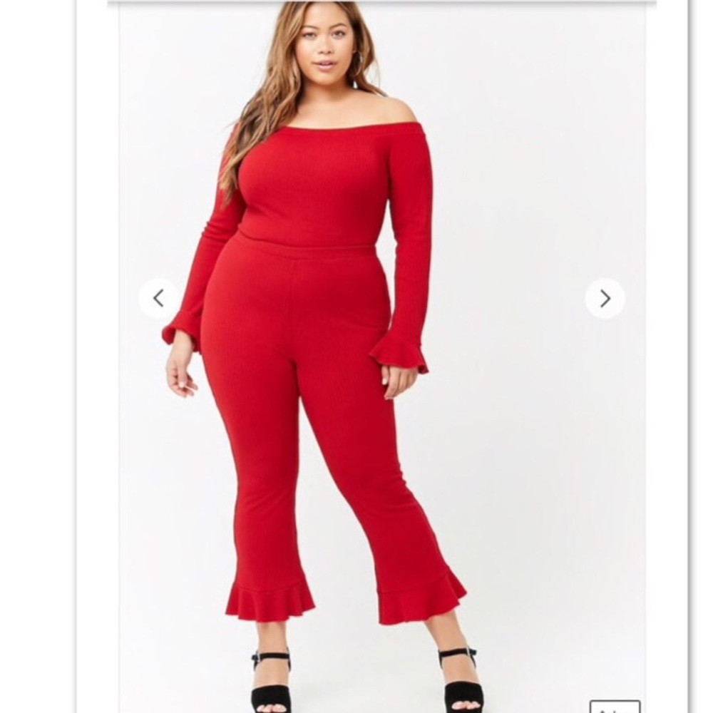 Red Ruffled Flared Pants